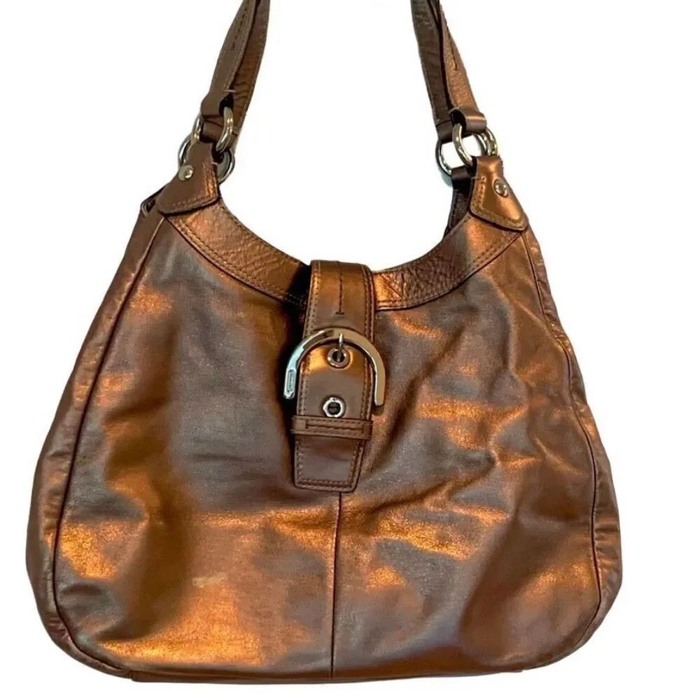 Coach Lynn Hobo Metallic Bronze Leather Shoulder Bag